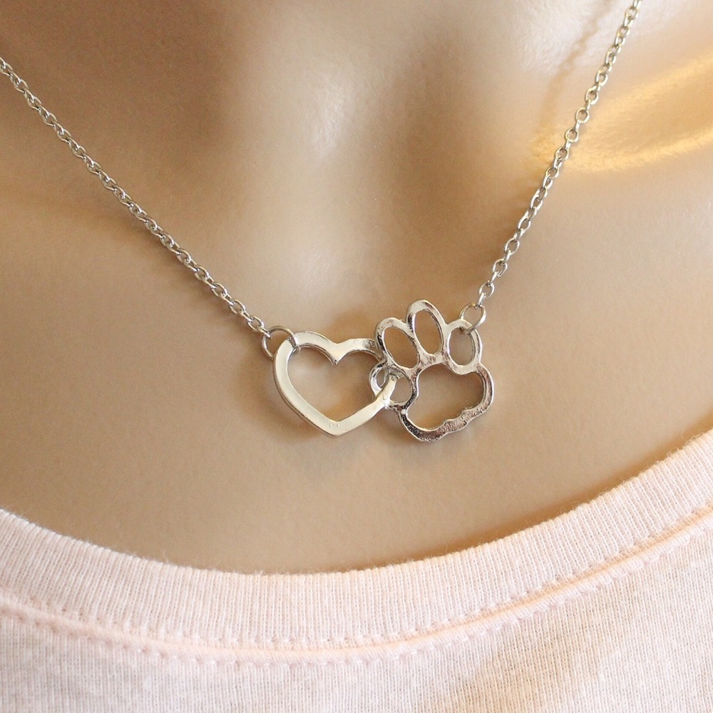 **SOLD**  Dainty Silver Heart Paw Necklace